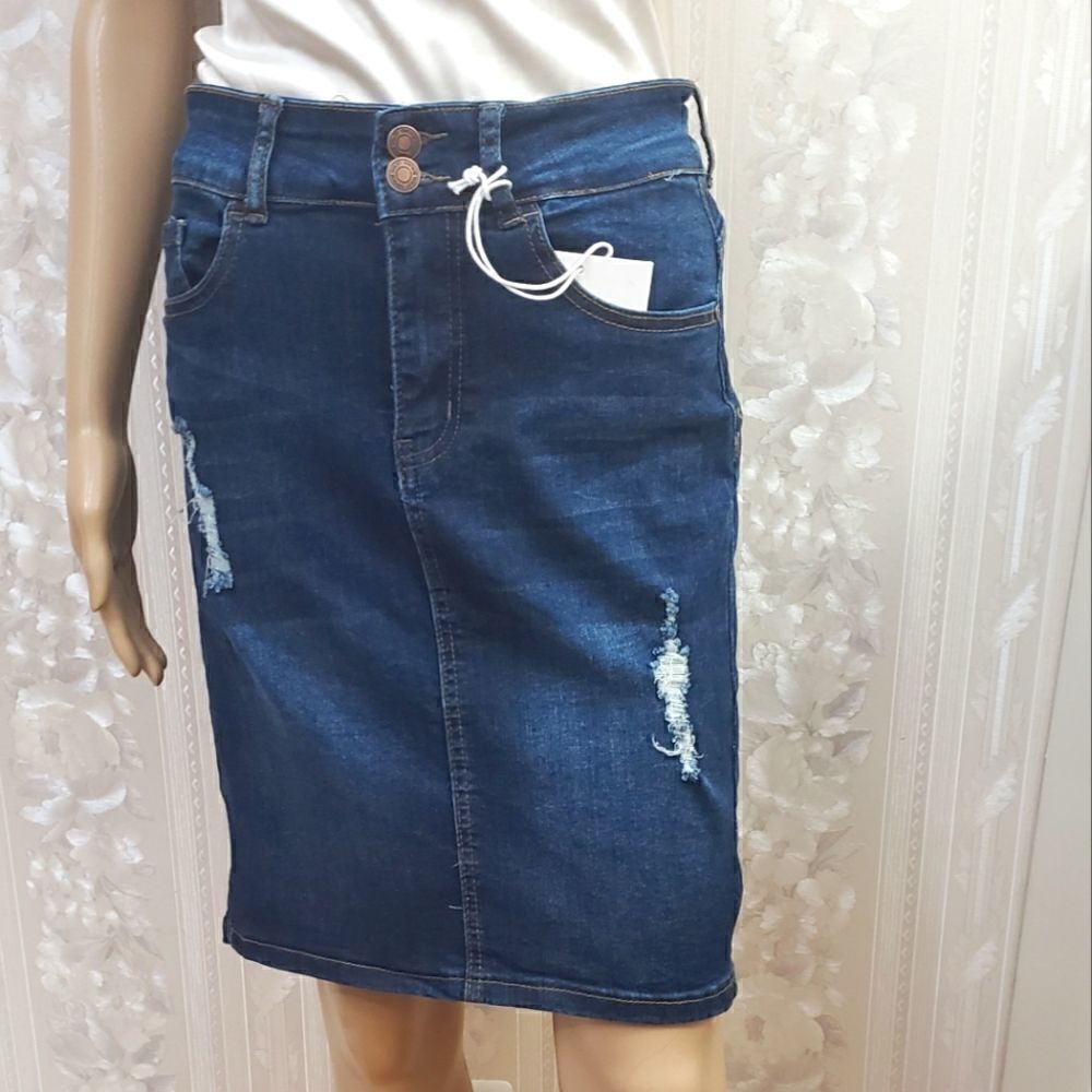 Vintage Violet Distressed Denim Skirt